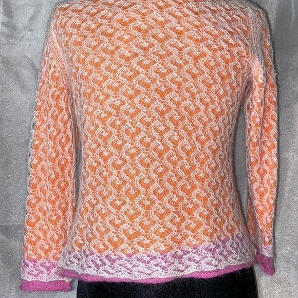 Sigrid Olsen Pink Trim Crocheted Overlay Cardigan​​​​​​​​​​​​​​​​​​​​​​​​​​​ - Picture 4 of 8